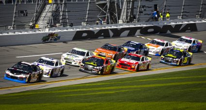 Cars in action during the ARCA Daytona 200 for the ARCA Menards Series at Daytona International Speedway in Daytona Beach, Florida on February 18, 2023. (Adam Glanzman/NASCAR)