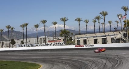 Cars take qualifying laps during the West Coast Stock Car Motorsports Hall of Fame 150 for the ARCA Menards Series West at Irwindale Speedway in Irwindale, California on April 1, 2023. (Kate Foultz/ARCA Racing)