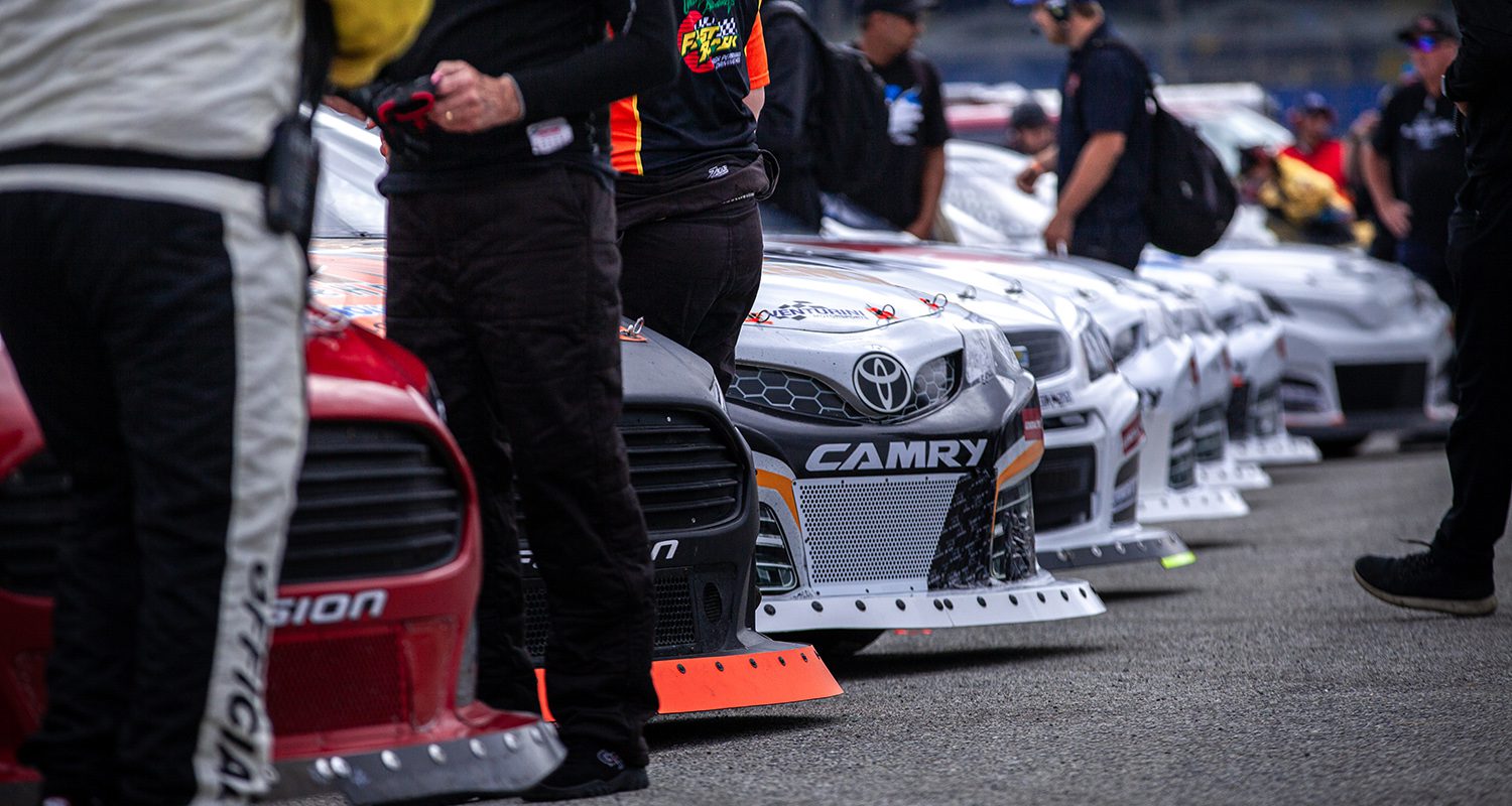 Cars lined up pre race during the General Tire 125 for the ARCA Menards Series East at Dover International Speedway in Dover, Delaware, on April 29, 2023. (Jason Garza/ARCA Racing)