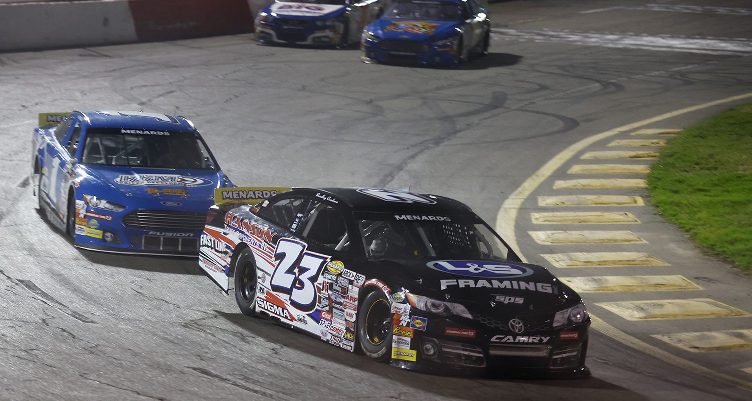 Bradley Erickson driver of the #23 L&S Framing-SPS Chevrolet races during the NAPA Auto Parts 150 for the ARCA Menards Series West at All American Speedway in Roseville, California on Septmeber 30, 2023. (Lachlan Cunningham/ARCA Racing)
