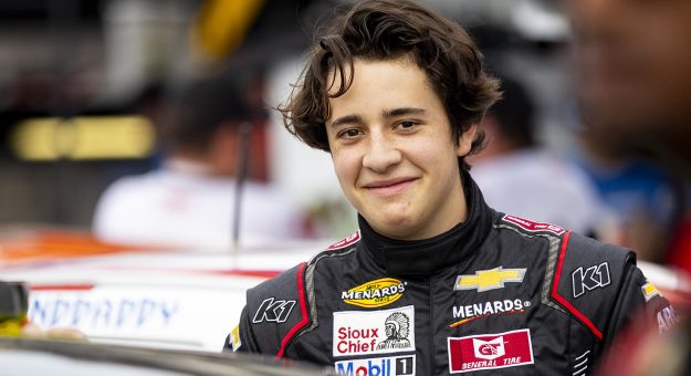 Andres Perez, driver of the #2 Max Siegel Inc Chevrolet, during practice for the Daytona ARCA 200 for the ARCA Menards Series at Daytona International Speedway on Feb. 15, 2024. (Adam Glanzman/NASCAR)
