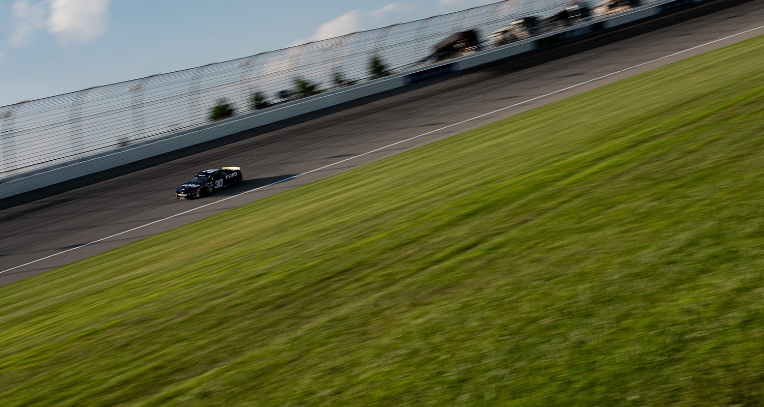 Frankie Muniz, driver of the #30 Rette Jones Racing Ford, at the Henry Ford Health 200 for the ARCA Menards Series at Michigan International Speedway on August 4, 2023 in Brooklyn, Michigan. (Eric Bronson/ARCA Racing)