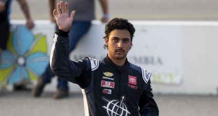 Sean Hingorani, driver of the #5 Fidelity Capital Toyota, waves to fans during the NAPA Auto Care 150 for the ARCA Menards Series West at Tri-City Raceway in West Richland, Washington on August 10, 2024. (Brian Hayes/ARCA Racing)