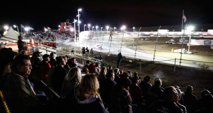 Fans look on at the Port of Tucson Twin 100 held at Tucson Speedway in Tucson, Arizona on May 11, 2019.