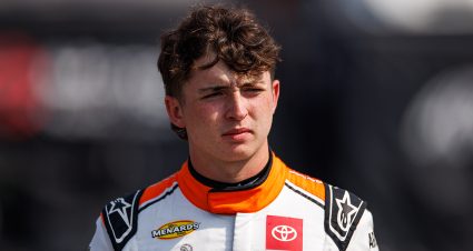 Brent Crews, driver of the #18 JBL Toyota, looks on prior to the General Tire 100 for the ARCA Menards Series at Watkins Glen International on August 8, 2025 in Watkins Glen, New York. (Bryan Bennett/ARCA Racing)
