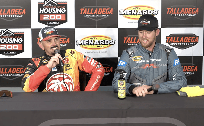 Cleetus McFarland and LS George meet the press at Talladega - ARCA