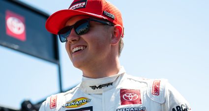 Ty Fredrickson, driver of the #25 Nitro Motorsports Toyota, looks on during the Shore Lunch 250 presented by Dutch Boy for the ARCA Menards Series at Elko Speedway in Elko New Market, Minnesota on June 27, 2026. (Stephen Maturen/ARCA Racing)