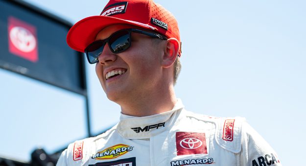 Ty Fredrickson, driver of the #25 Nitro Motorsports Toyota, looks on during the Shore Lunch 250 presented by Dutch Boy for the ARCA Menards Series at Elko Speedway in Elko New Market, Minnesota on June 27, 2026. (Stephen Maturen/ARCA Racing)