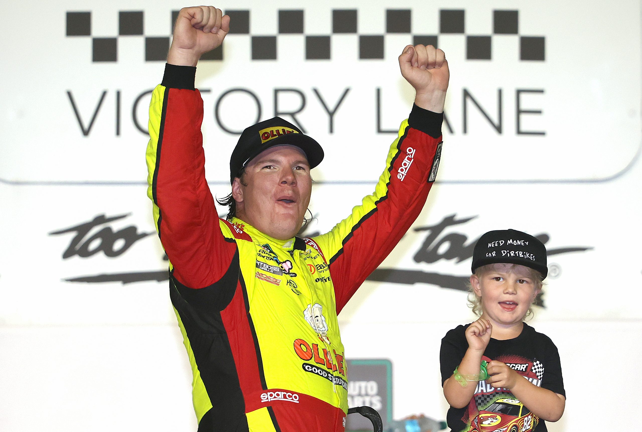 DARLINGTON, SOUTH CAROLINA - SEPTEMBER 05: Sheldon Creed, driver of the #00 Ollie's Chevrolet, celebrates in victory lane after winning the NASCAR O'Reilly Auto Parts Series Fleetio 200 at Darlington Raceway on September 05, 2026 in Darlington, South Carolina. (Photo by James Gilbert/Getty Images) | Getty Images