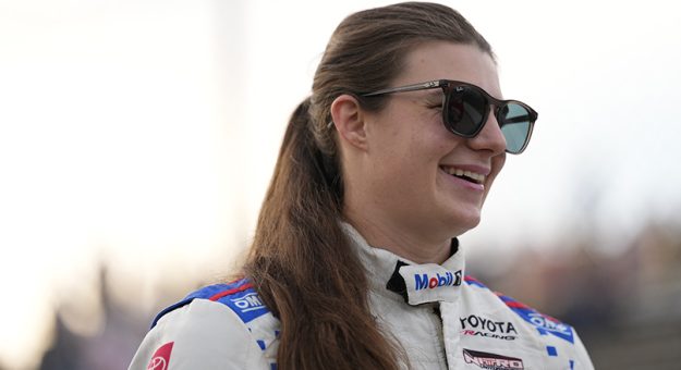 Isabella Robusto, driver of the #55 Mobil 1 Toyota, smiles before the Atlas 200 for the ARCA Menards Series at Madison International Speedway in Oregon, Wisconsin on August 28, 2026. (Aaron Gash/NASCAR)