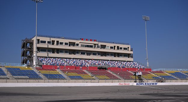 General view of the grand stands of the Kevin Harvick’s Kern Raceway during the Oil Workers 150 presented by the West Coast Stock Car Motorsports Hall of Fame for the ARCA Menards Series West at Kevin Harvick’s Kern Raceway in Bakersfield, California on February 28, 2026. (David Dennis/ARCA Racing)